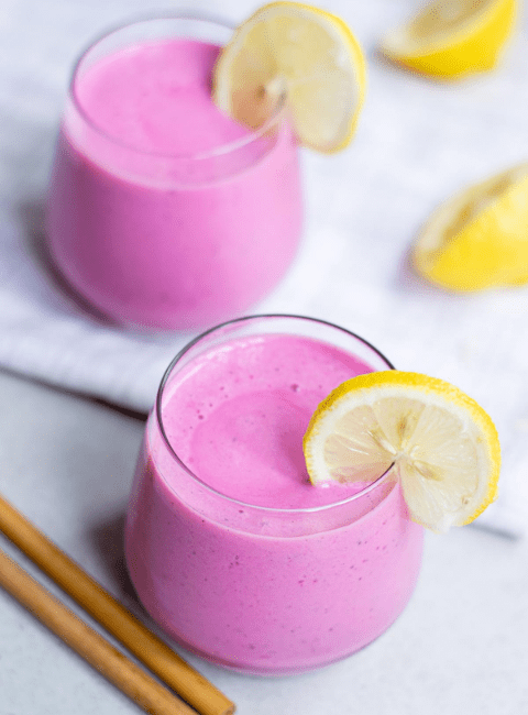 two glasses of dragon fruit smoothies