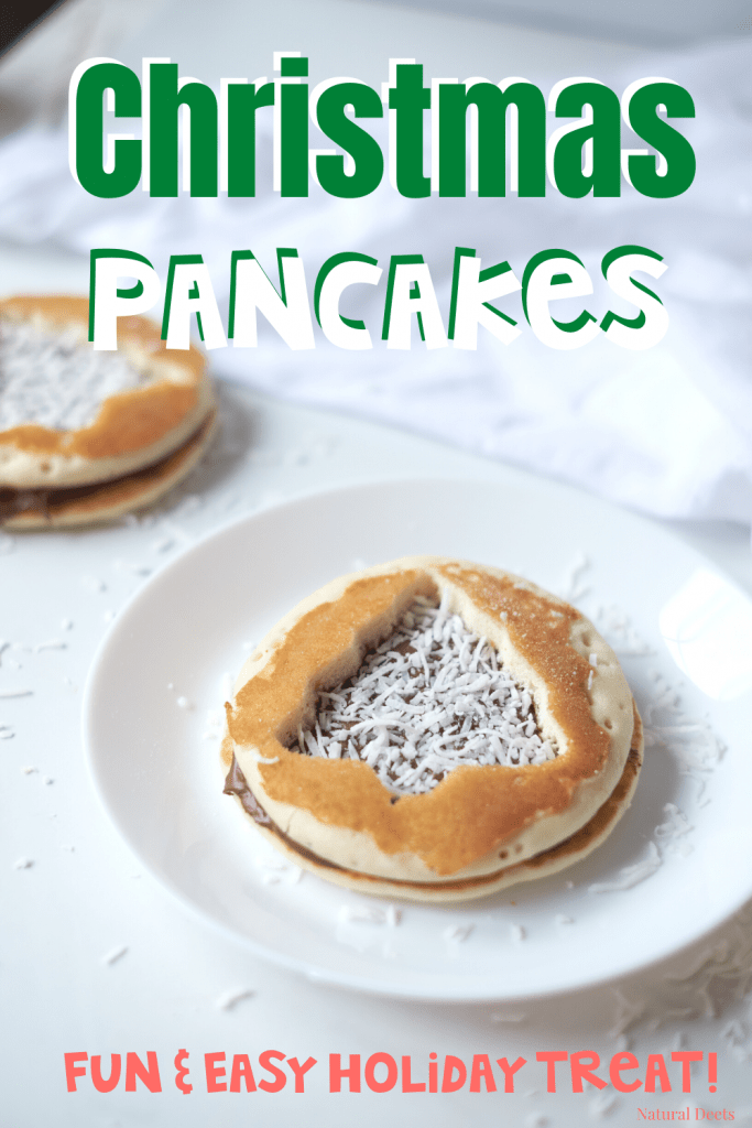 a pinterest pin that says Christmas Pancakes a fun and easy holiday treat