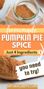 pinterest pin that says homemade pumpkin pie spice and has 2 pictures of the spice blend