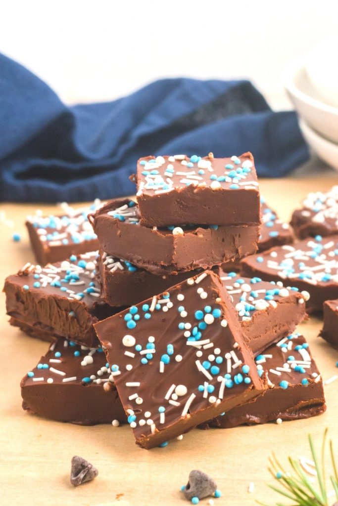 side view of squares of fudge