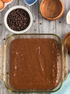 top view of brownie batter in a pan