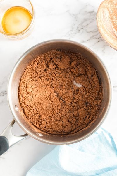 top view of a pot with cocoa powder