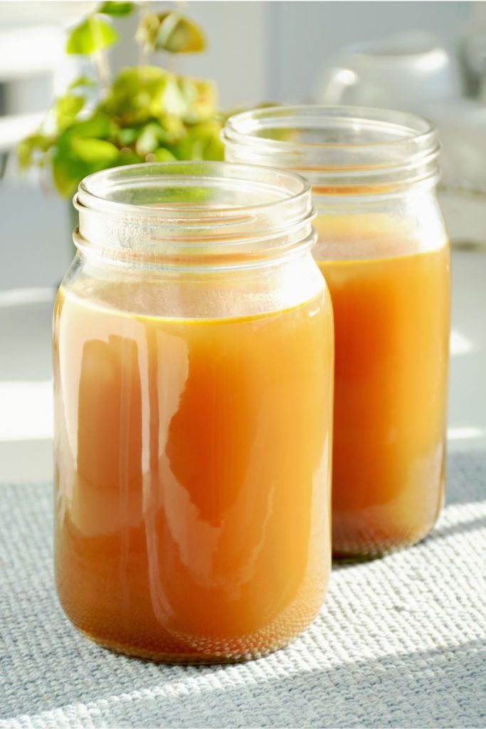 bone broth in glass mason jars
