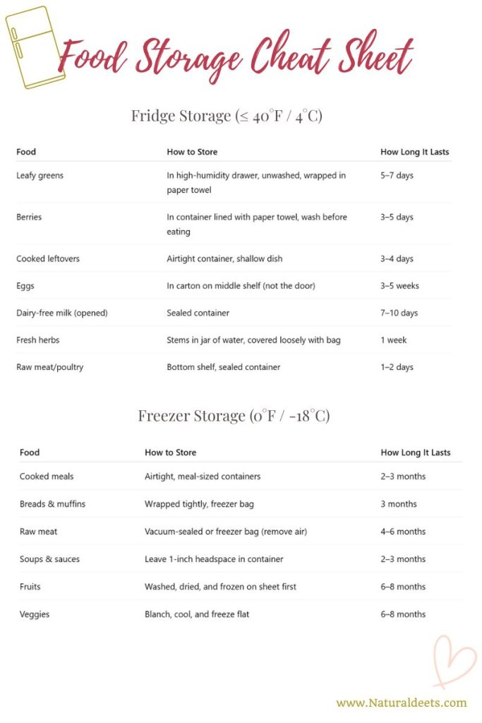 food storage cheat sheet